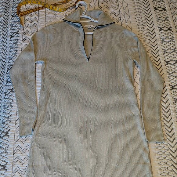 Uniqlo Half-Zip Knit Dress Bodycon Midi Beige Size Medium - Picture 2 of 6